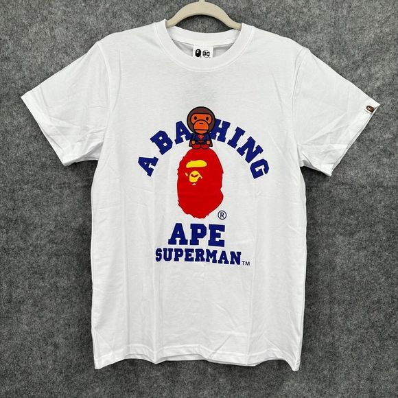 Bape Other - BAPE x DC Baby Milo Superman College T-Shirt Mens Large White A Bathing Ape NWT